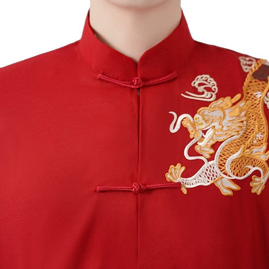 Red Black Man Dragon Chinese Tang Suit Uniform Kungfu Jacket