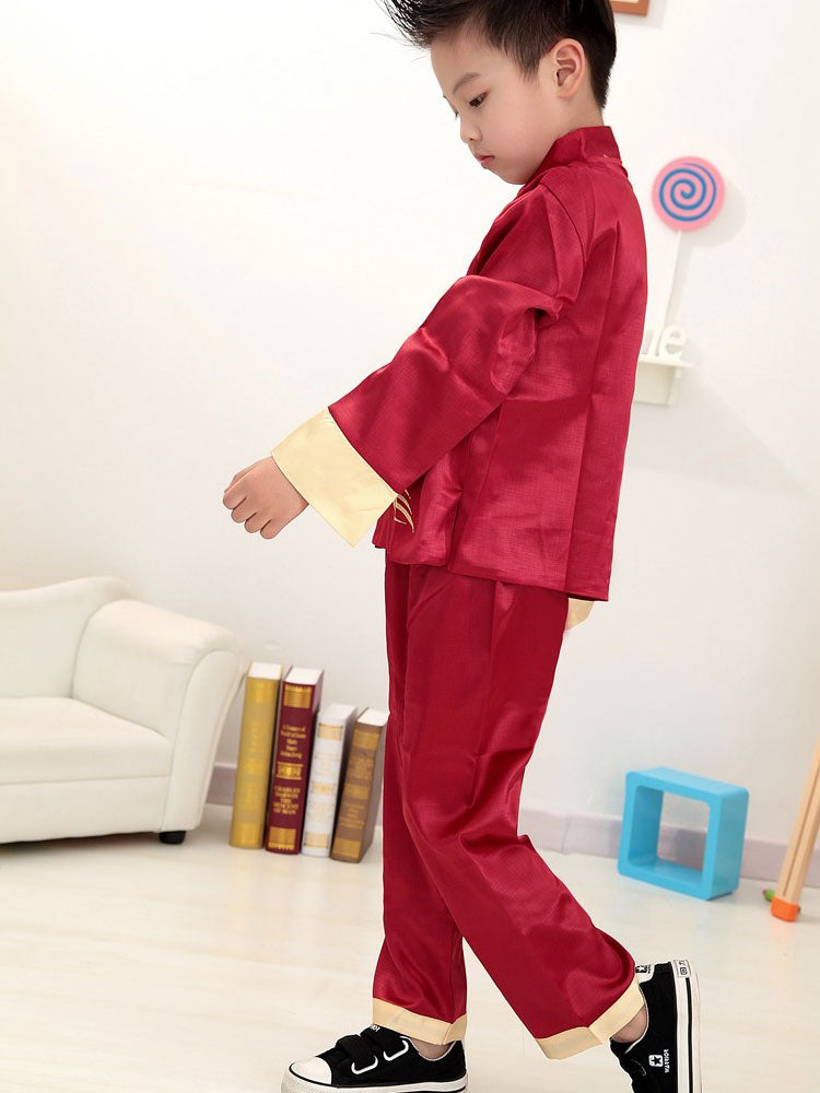 2 Pcs Kids Boys Dragon Chinese Tang Suit Kungfu Uniform Top Pants
