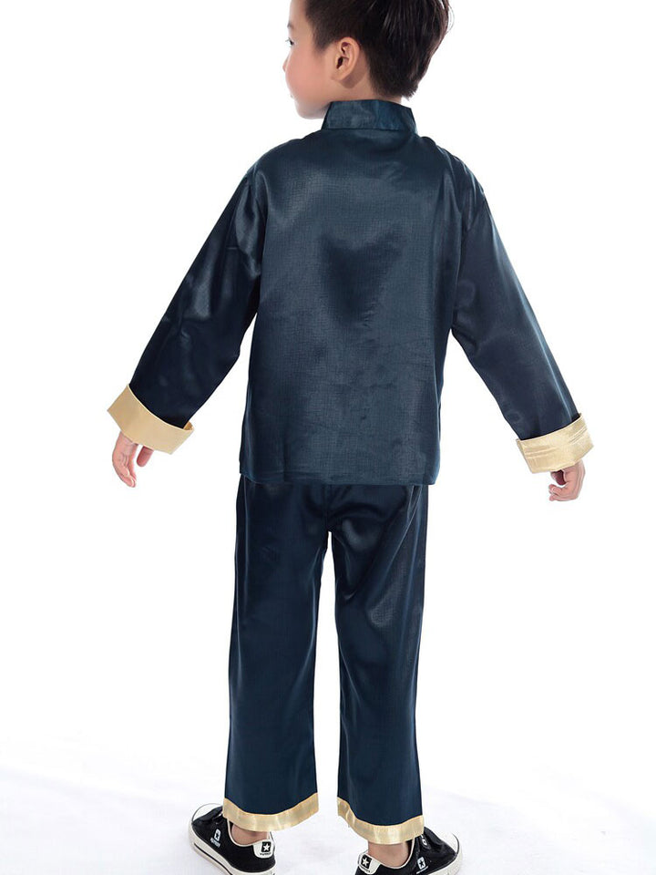 2 Pcs Kids Boys Dragon Chinese Tang Suit Kungfu Uniform Top Pants