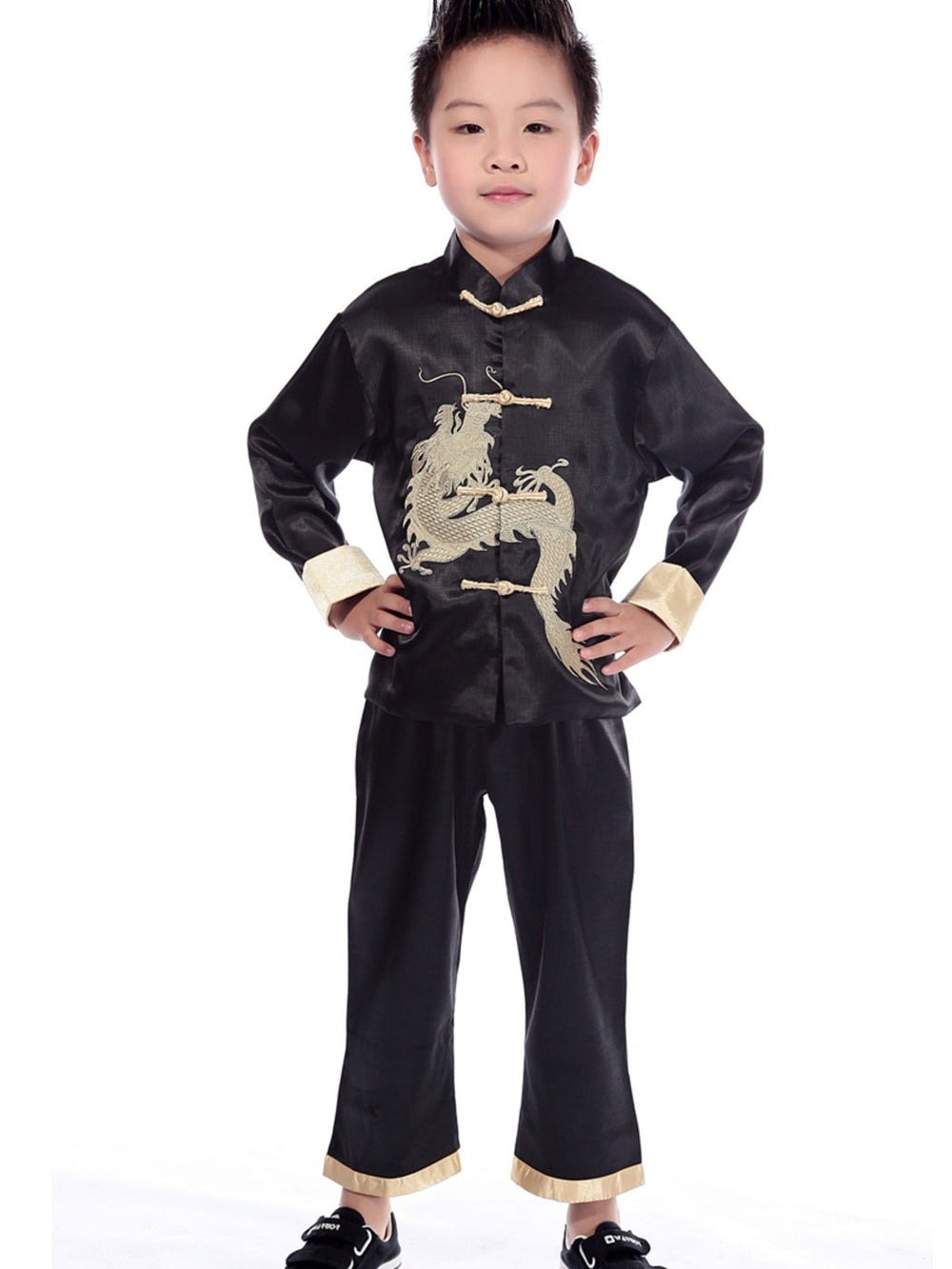 2 Pcs Kids Boys Dragon Chinese Tang Suit Kungfu Uniform Top Pants