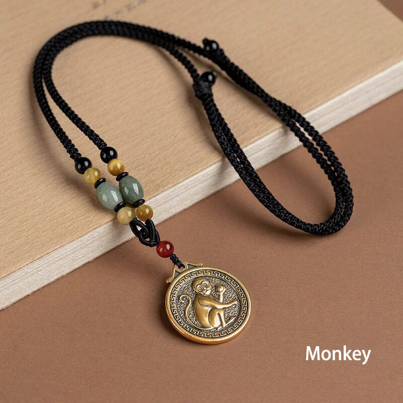 Chinese Zodiac Pendant Necklace Luck Brass Medallion