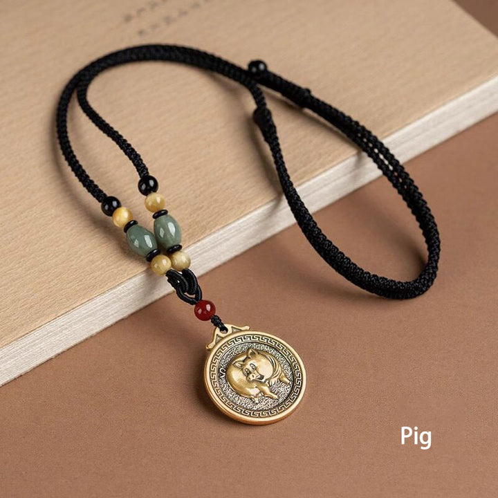 Chinese Zodiac Pendant Necklace Luck Brass Medallion