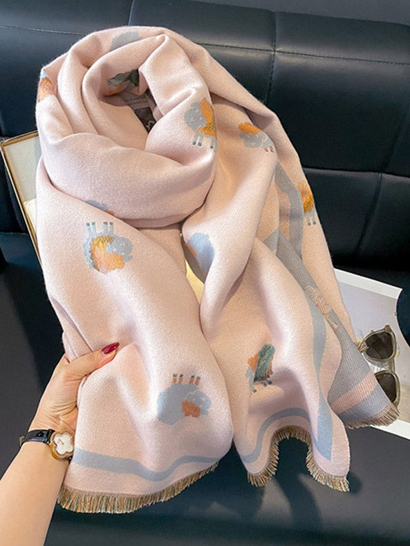 Cashmere Animal Print Women Winter Scarf Shawl