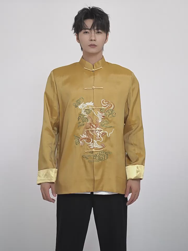 Embroidered Dragon Chinese Man Tang Suit Uniform Kungfu Jacket