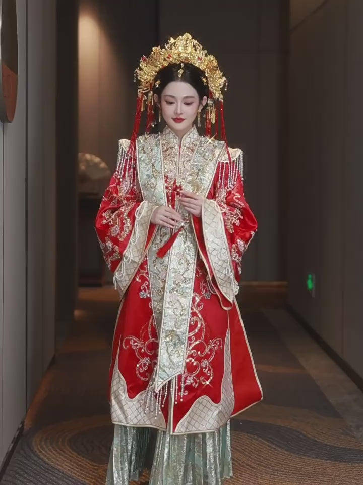 Beads Tassels Traditional Hanfu Bridal Wedding Qun Kwa Xiuhe