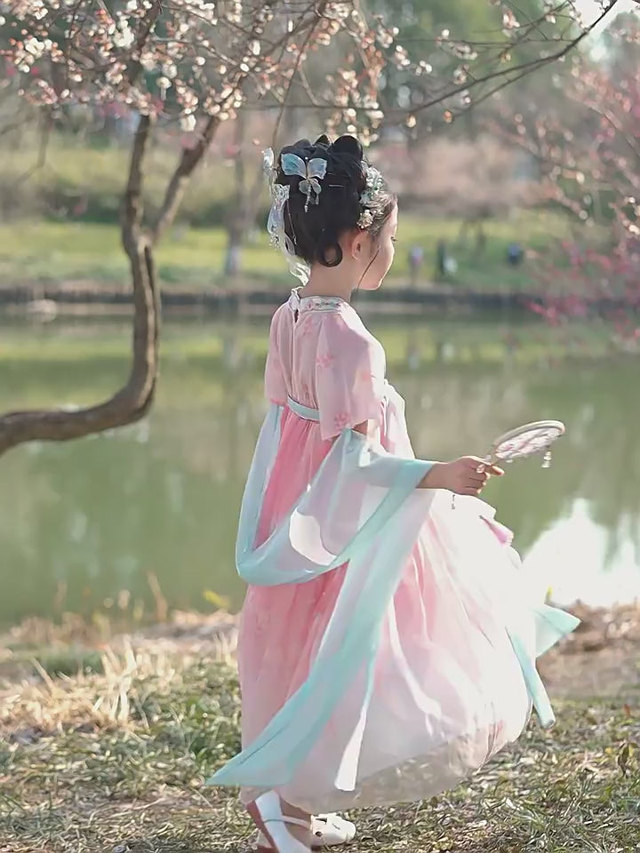 Pink Embroidered Kids Girls Ancient Hanfu Costume Dress 汉服芳华