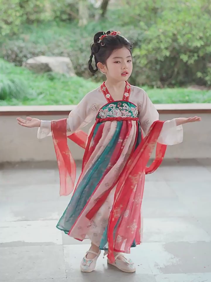 Embroidered Kids Girls Ancient Hanfu Costume Dress 汉服飞天