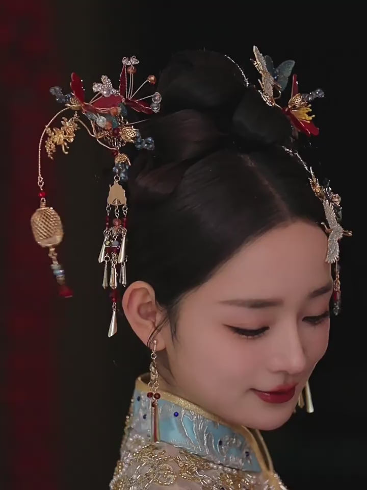Alloy Flower Butterfly Bird Bridal Hair Clips & Earrings