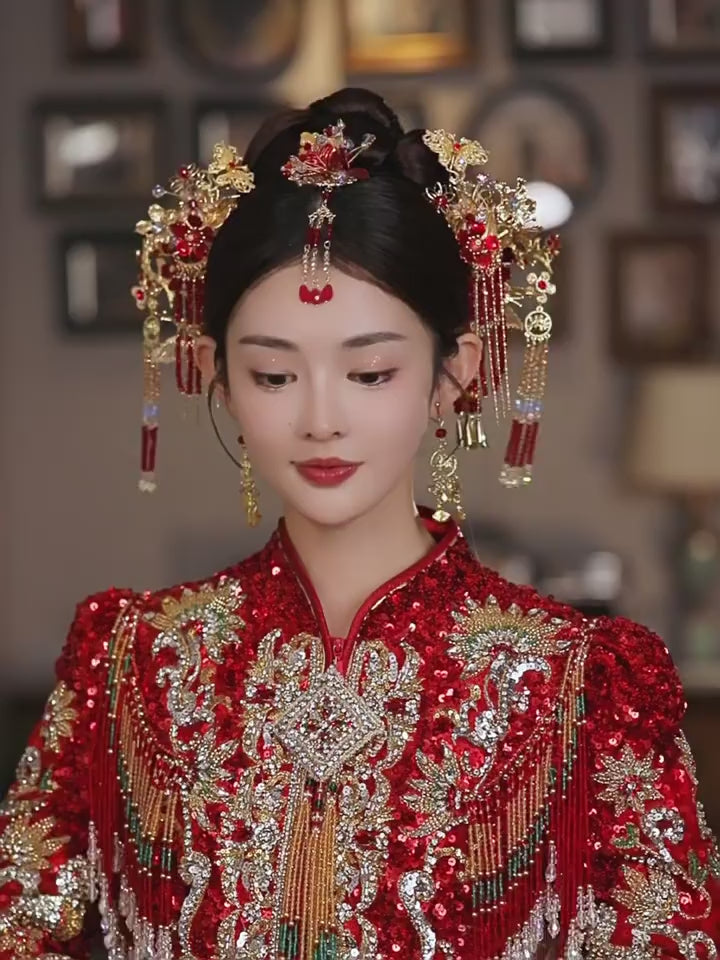 Dangling Tassel Alloy Bridal Pearl Hair Clips Comb & Earrings