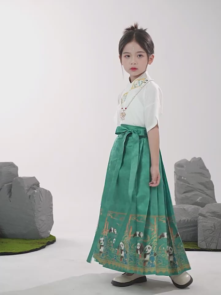 2 Pieces Kids Girls Ancient Hanfu Green Horse Face Skirt Costume Dress