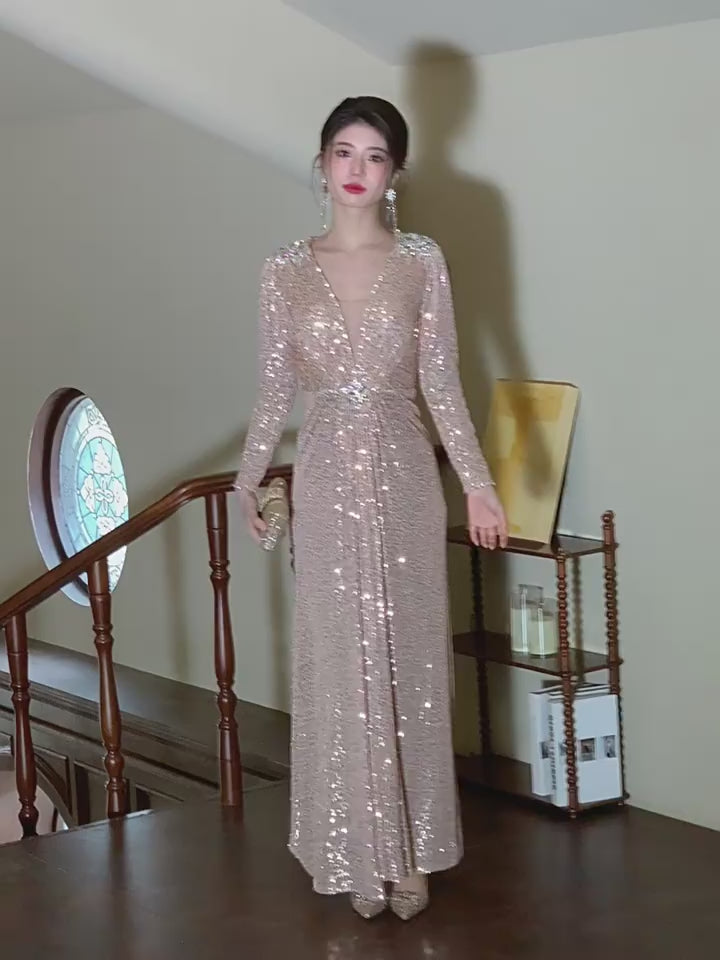 Custom Made Allover Sequins A-Line Prom Wedding Guest Dress