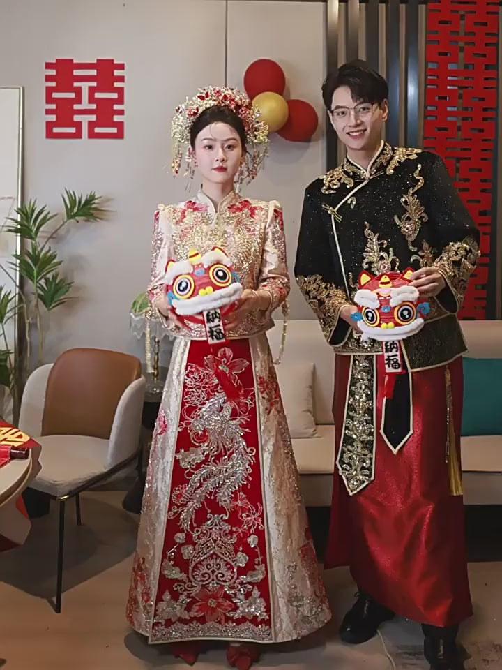 Shimmer Sequins Phoenix Wedding Groom Bridal Qun Gua 秀禾服