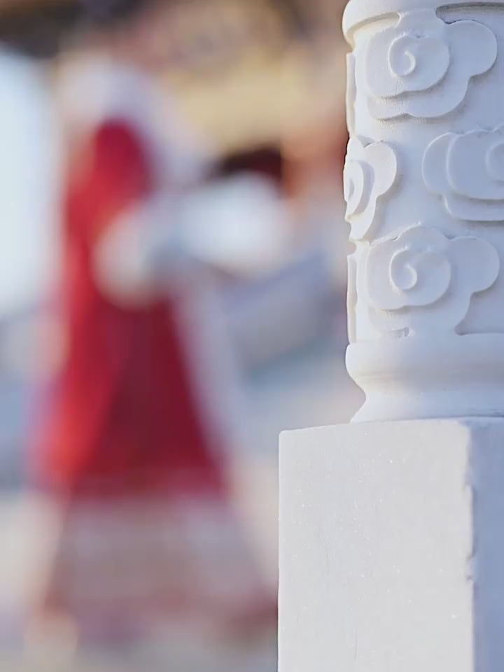 Red 2 Pieces Kids Girls Chinese Hanfu Embroidered Coat Horse Face Skirt