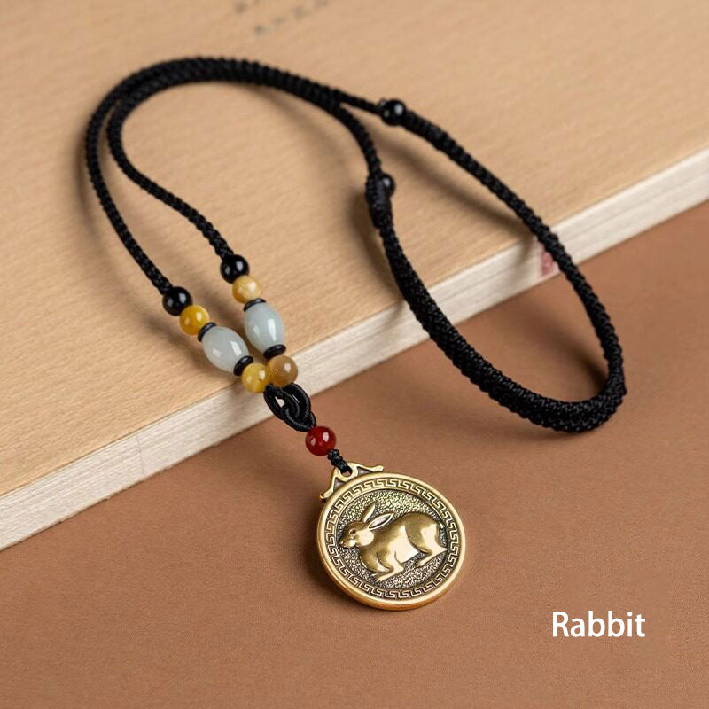 Chinese Zodiac Pendant Necklace Luck Brass Medallion