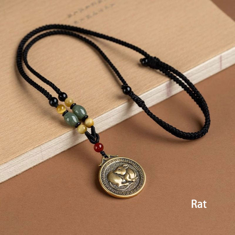 Chinese Zodiac Pendant Necklace Luck Brass Medallion