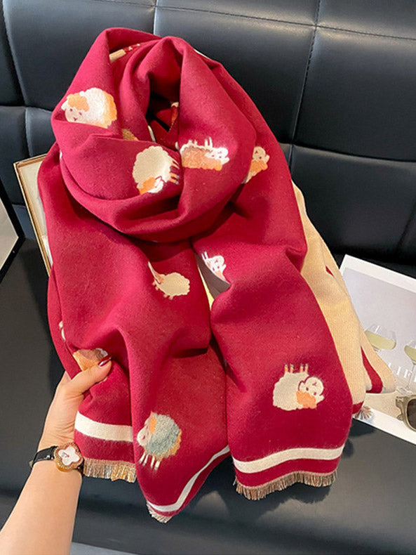 Cashmere Animal Print Women Winter Scarf Shawl