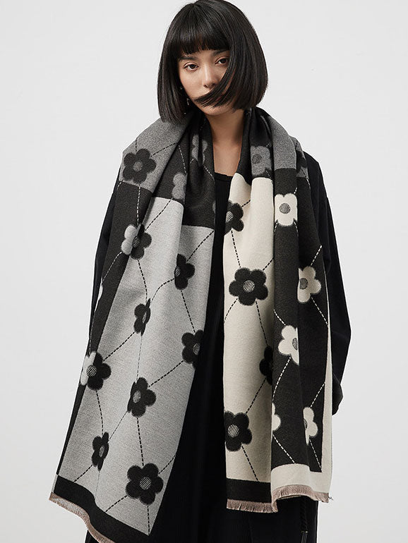 Floral Plaid Winter Women Scarf Wrap