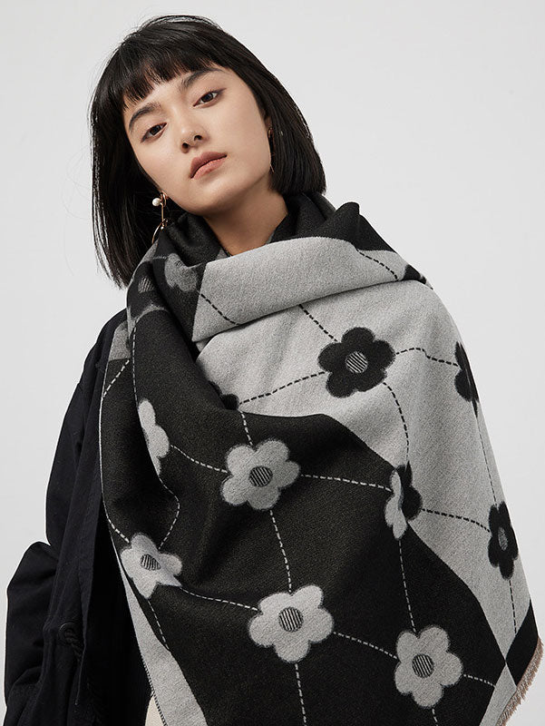 Floral Plaid Winter Women Scarf Wrap
