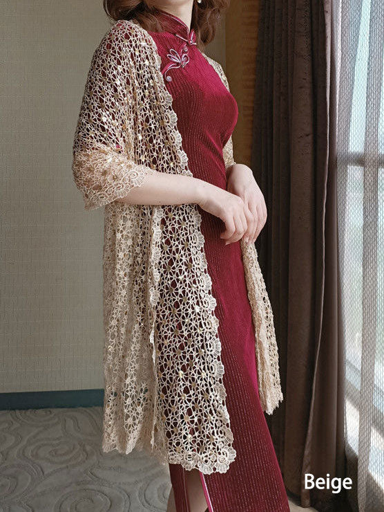 Sequined Lace Wrap Shawl for Cheongsam Evening Dresses