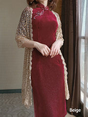 Sequined Lace Wrap Shawl for Qipao Evening Dresses