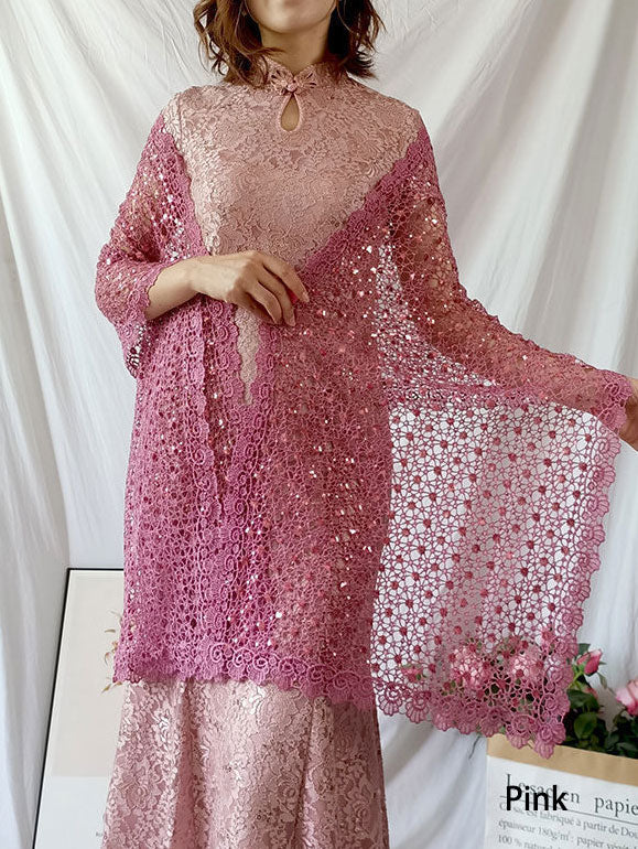 Sequined Lace Wrap Shawl for Qipao Evening Dresses