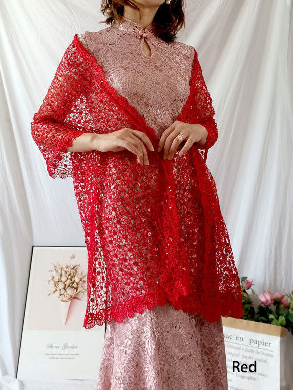 Sequined Lace Wrap Shawl for Qipao Evening Dresses