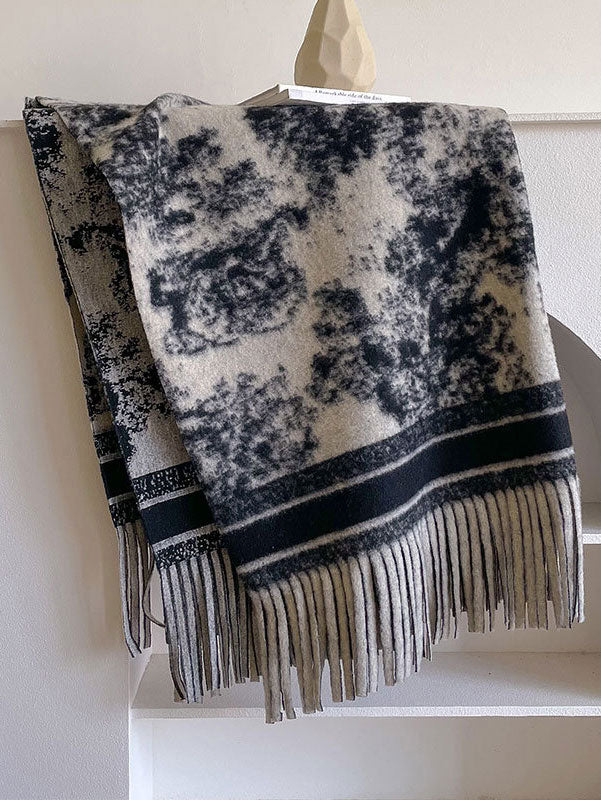 Plaid Winter Open Front Women Tassels Shawl Cape Wrap