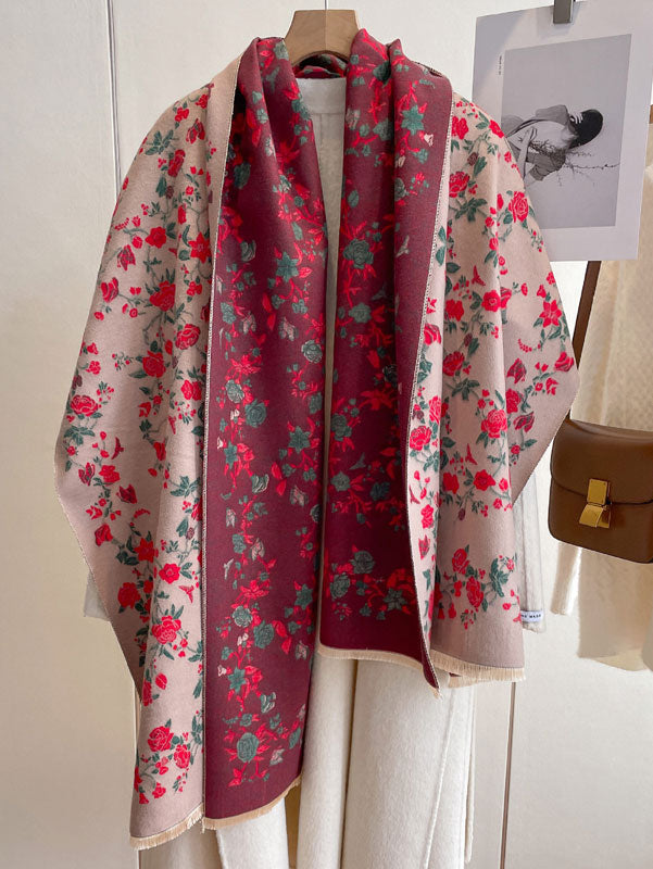 Winter Long Thick Floral Women Scarf Wrap Shawl