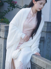 White Faux Fur Cheongsam Sleeve Cape Shawl Coat