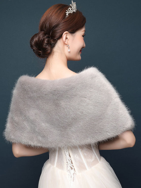 Artificial Fur Brooch Evening Party Wedding Bride Wrap Shawl