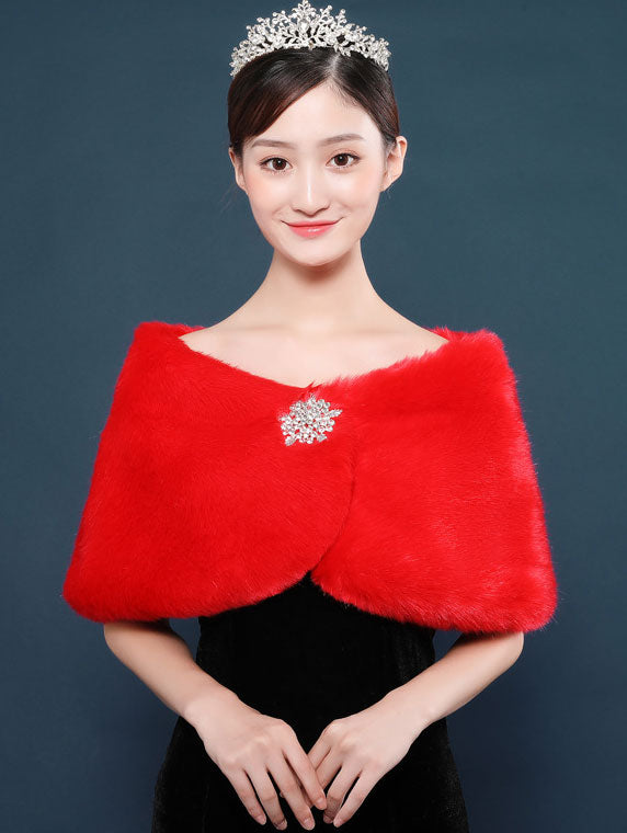 Artificial Fur Brooch Evening Party Wedding Bride Wrap Shawl