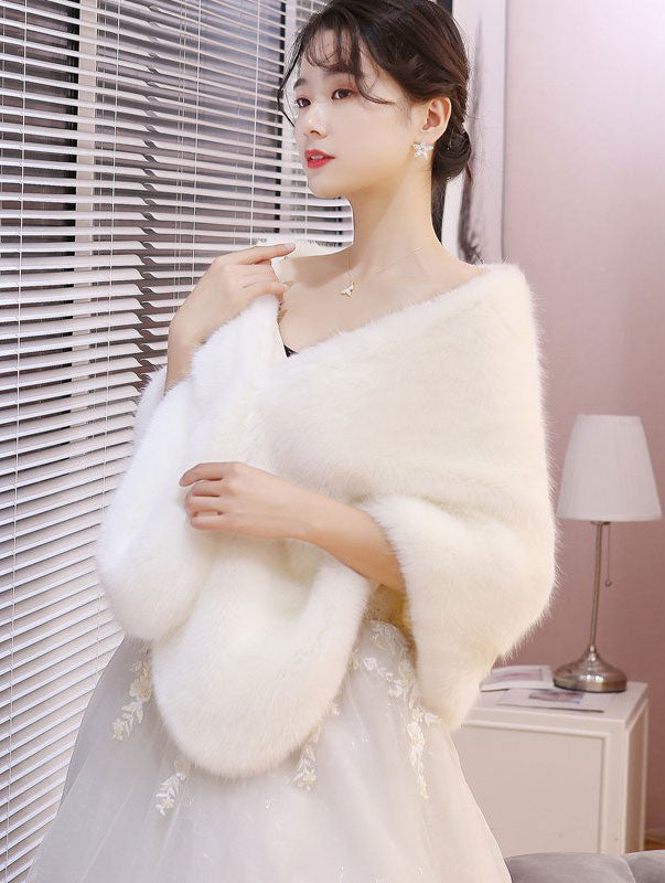 Winter Women Faux Fur Wrap Shawl for Wedding Evening Party