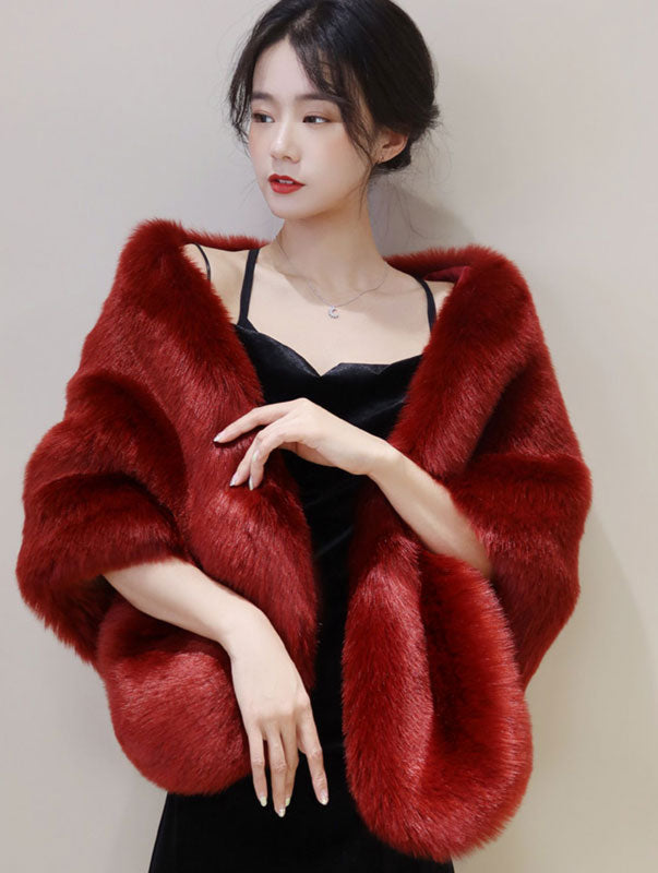 Winter Women Faux Fur Wrap Shawl for Wedding Evening Party
