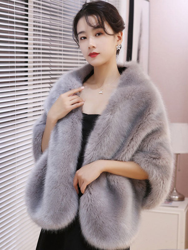 Winter Women Faux Fur Wrap Shawl for Wedding Evening Party