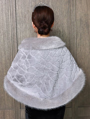 Gray Faux Fur Stripe Brooch Mothers Evening Party Wrap Shawl