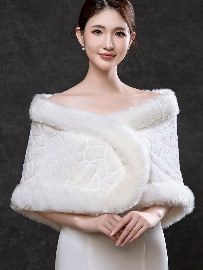 Gray Faux Fur Evening Party Wrap Shawl