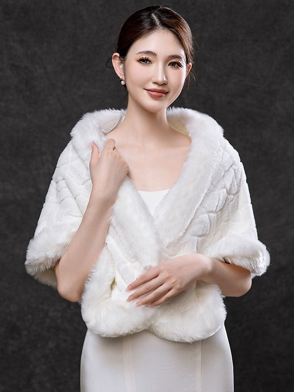 Gray Faux Fur Evening Party Wrap Shawl