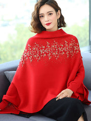 Mothers Winter Wedding Knit Tassels Long Sleeves Wrap Shawl Cape