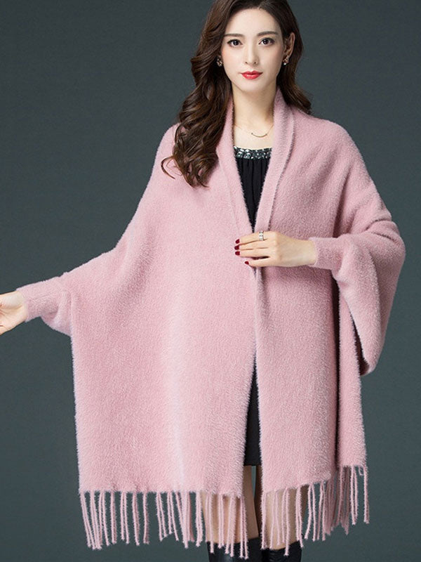 Faux Fur Tassels Long Sleeves Cheongsam Wrap Cape Shawl