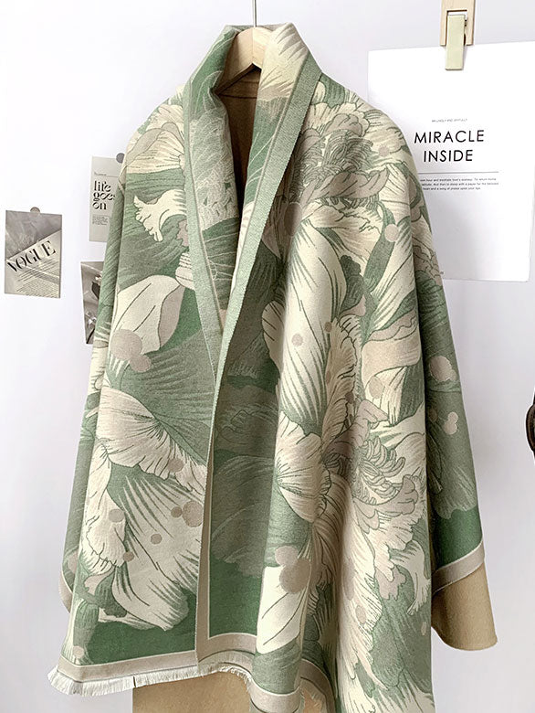 Winter Wool Blended Floral Women Scarf Wrap Shawl