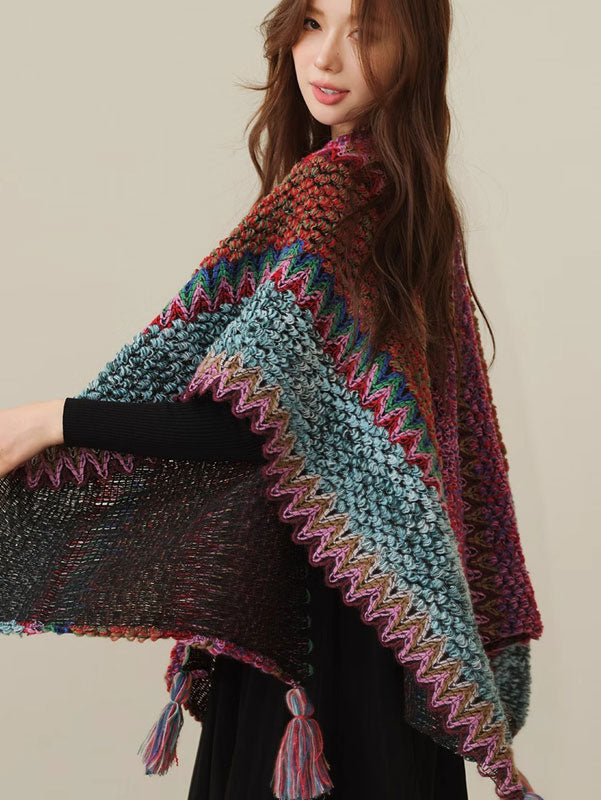 Color Block Knit Winter Women Wrap Shawl