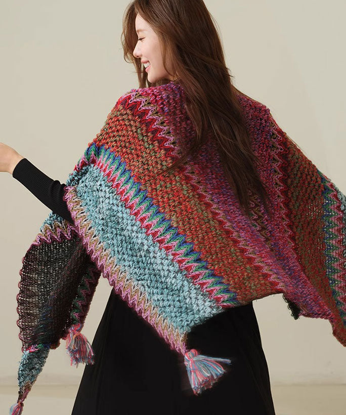 Color Block Knit Winter Women Wrap Shawl
