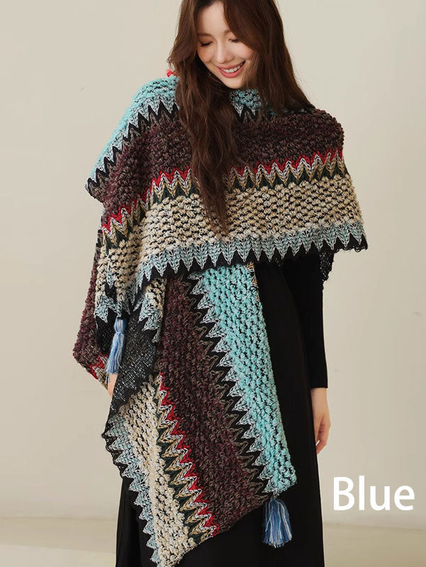 Color Block Knit Winter Women Wrap Shawl
