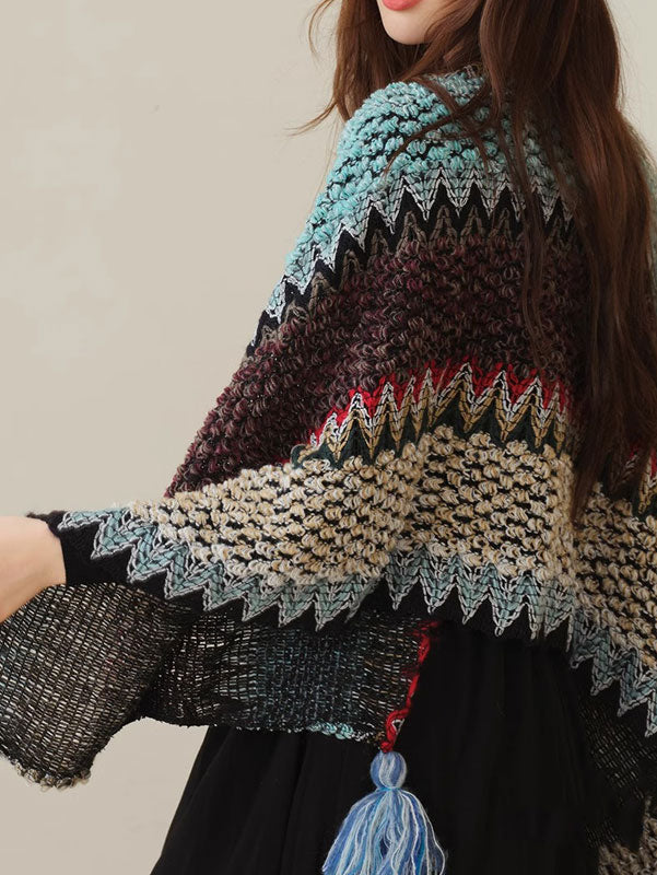 Color Block Knit Winter Women Wrap Shawl