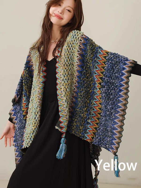 Color Block Knit Winter Women Wrap Shawl