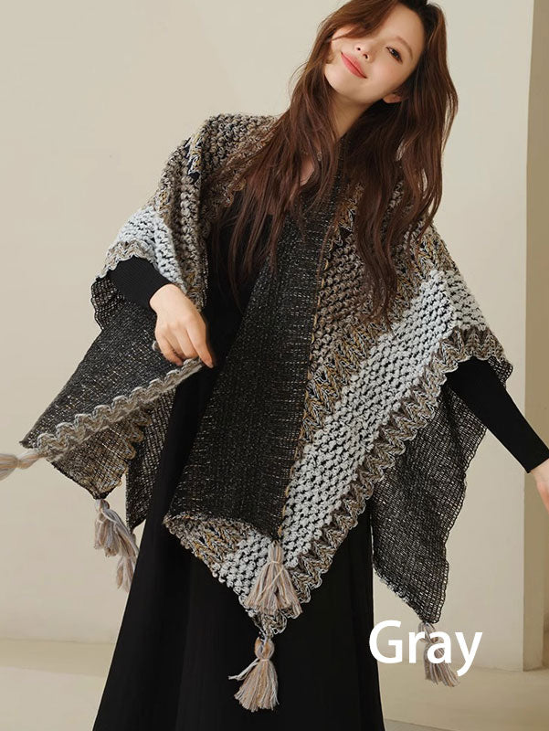 Color Block Knit Winter Women Wrap Shawl