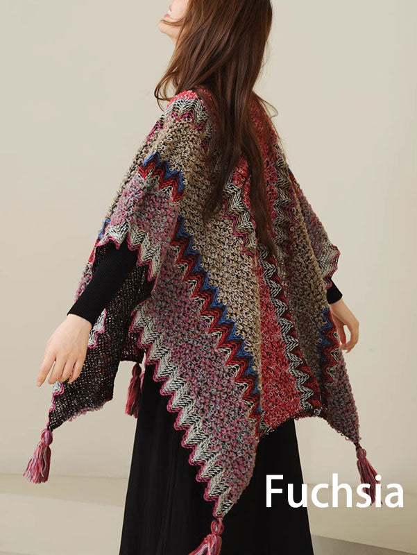 Color Block Knit Winter Women Wrap Shawl