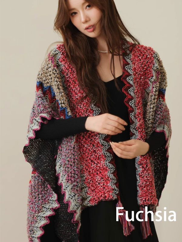 Color Block Knit Winter Women Wrap Shawl