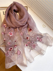 Embroidered Floral Mulberry Silk Women Scarf Shawl