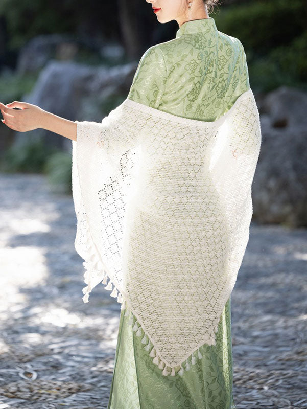 White Crochet Knit Cheongsam Wrap Shawl